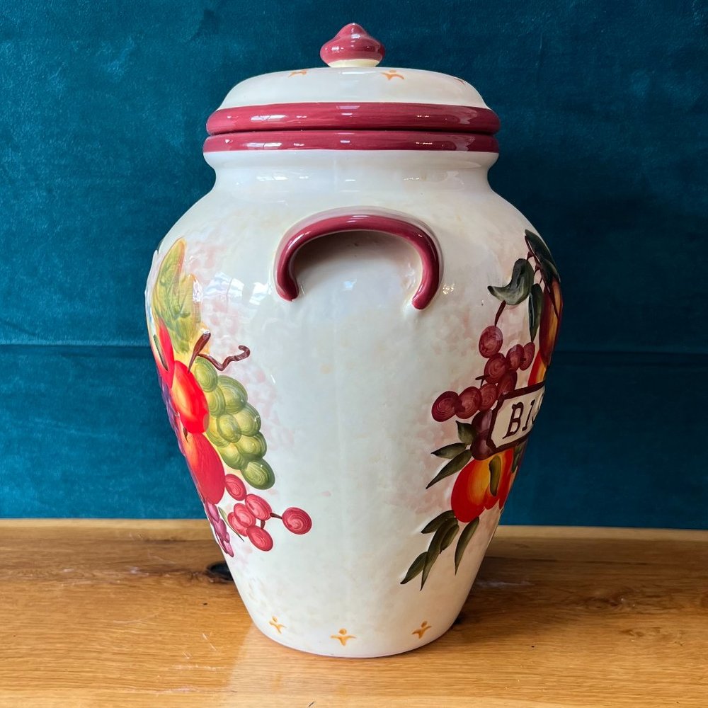 Tuscan Handmade and Hand Painted Ceramic Italian Biscotti Cookie Jar - Picture 3 of 14